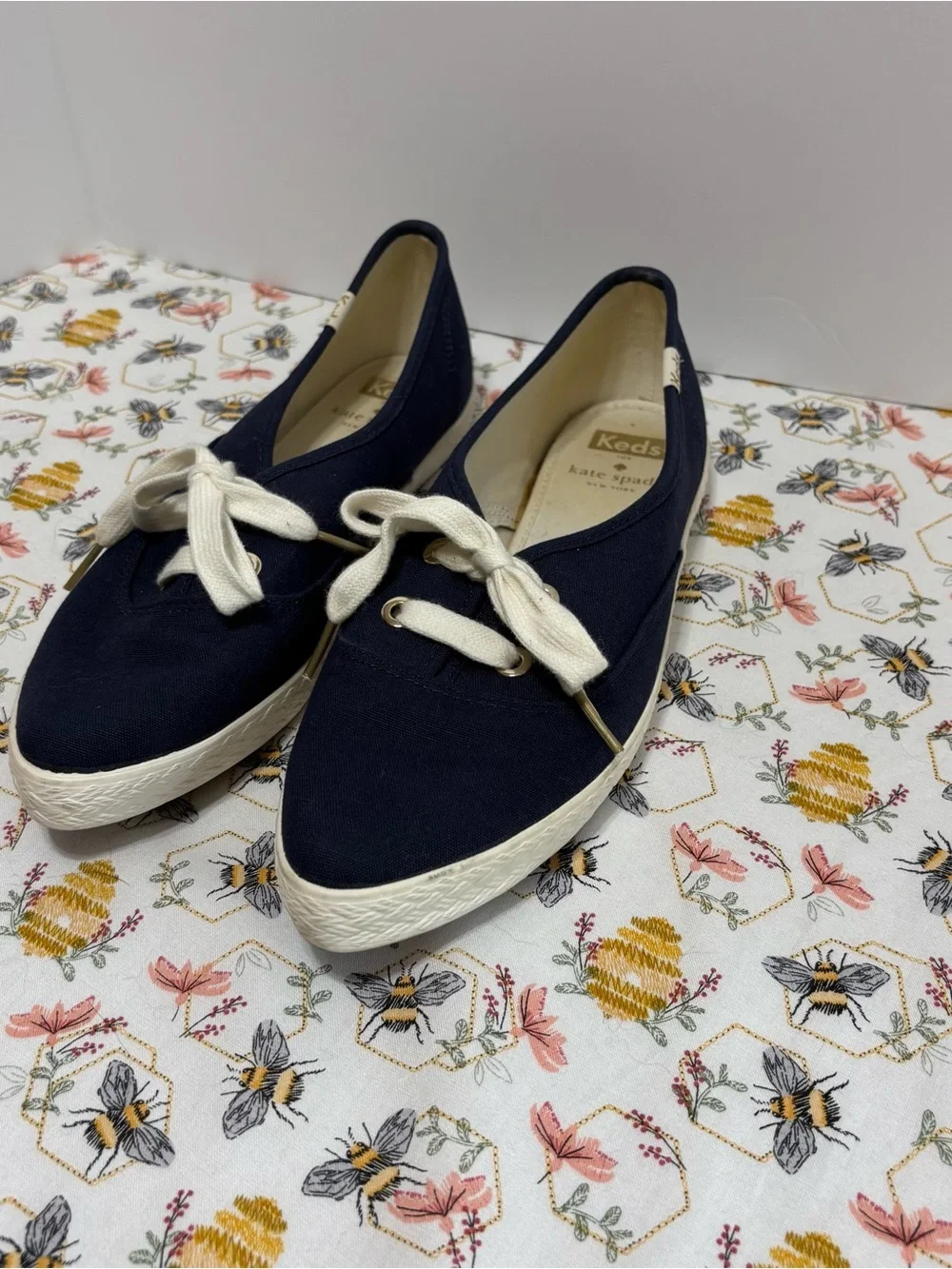 kate spade collaboration with Keds Navy Canvas Sneakers with Cream Accents